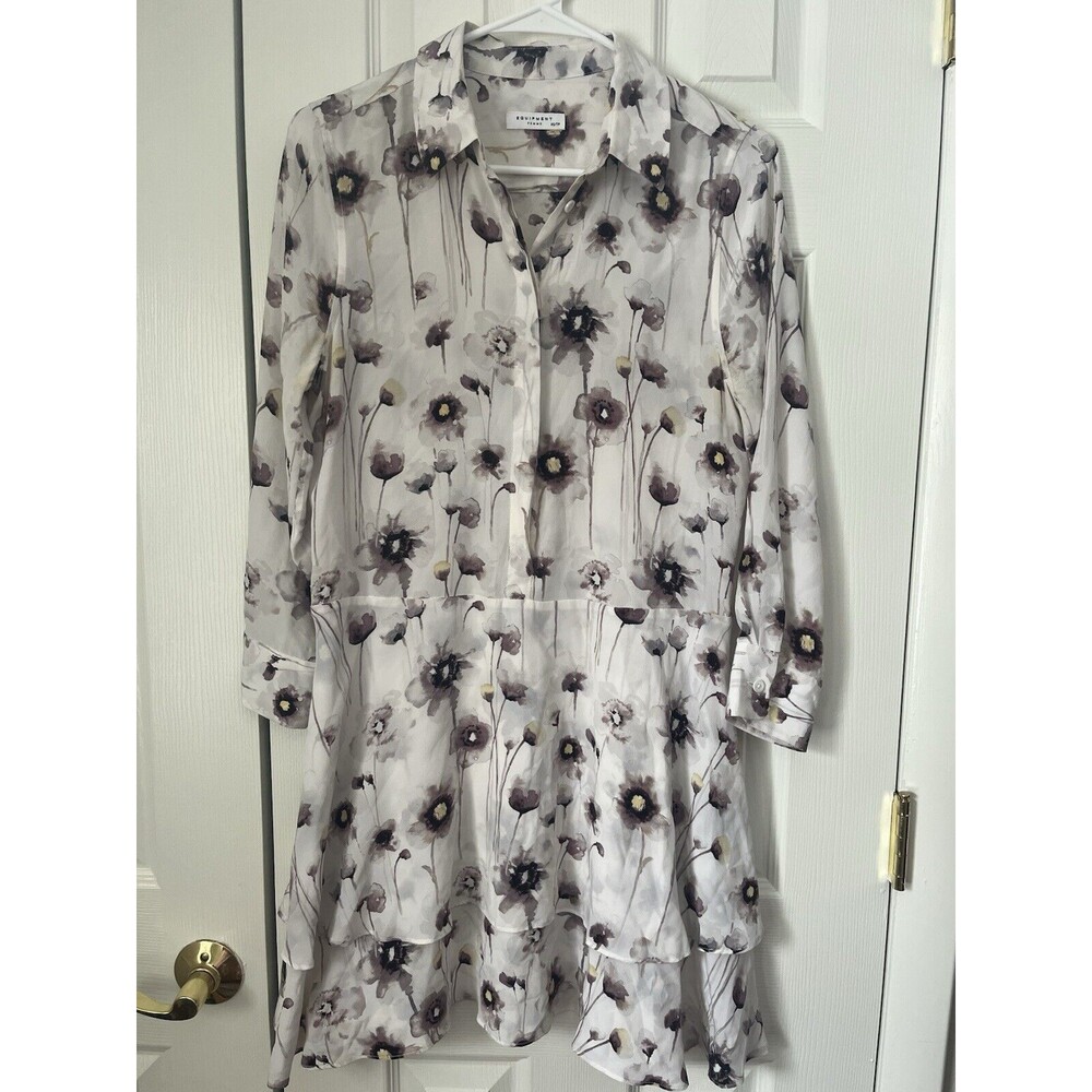 Equipment Femme Natalia Mini Dress Poppy White Silk Tiered Size XS